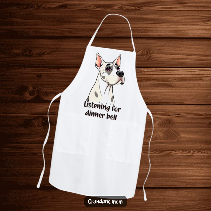 Funny Grand Dane apron featuring a curious dog tilting its head, ideal for cooks who appreciate attentive canine companionship.
