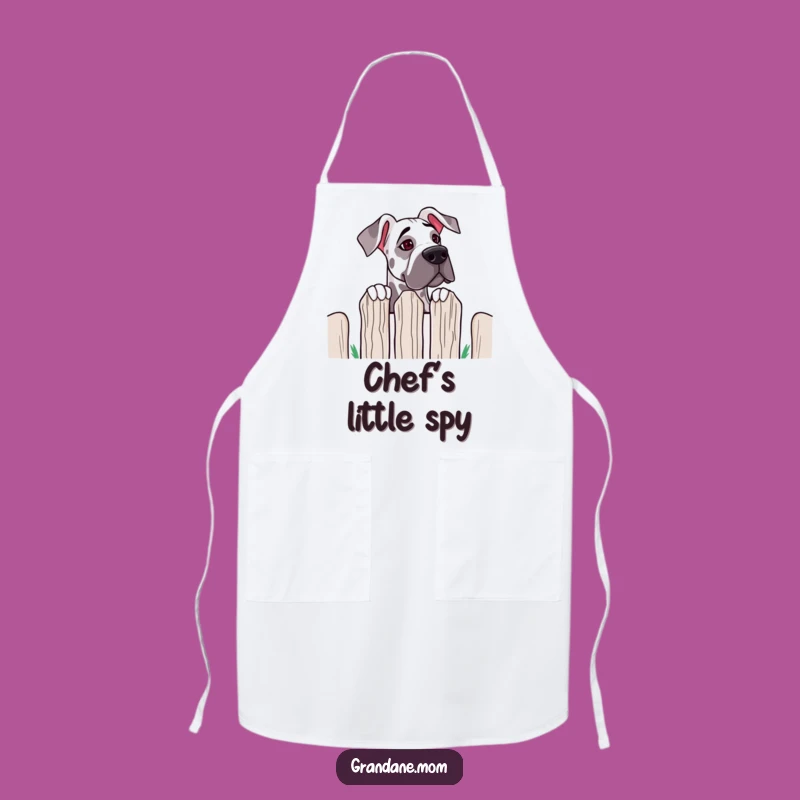 Funny Grand Dane Fence Peek Apron: Chef Canine Curiosity for Your Kitchen Gift