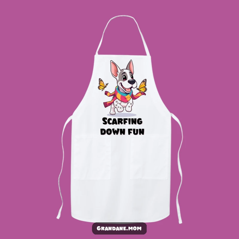 Funny Grand Dane Scarf Apron: Cheerful Chef Dog Butterfly Chase Gift