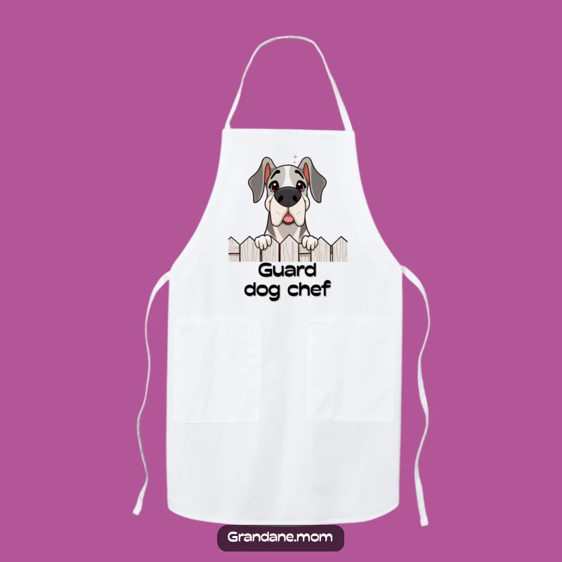 Funny Grand Dane Fence Watch Apron: Curious Dog Gift for Cooks