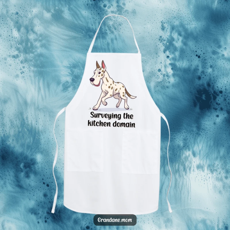 Funny Grand Dane apron showing a dog in a determined trot, ready to explore the kitchen with enthusiasm.