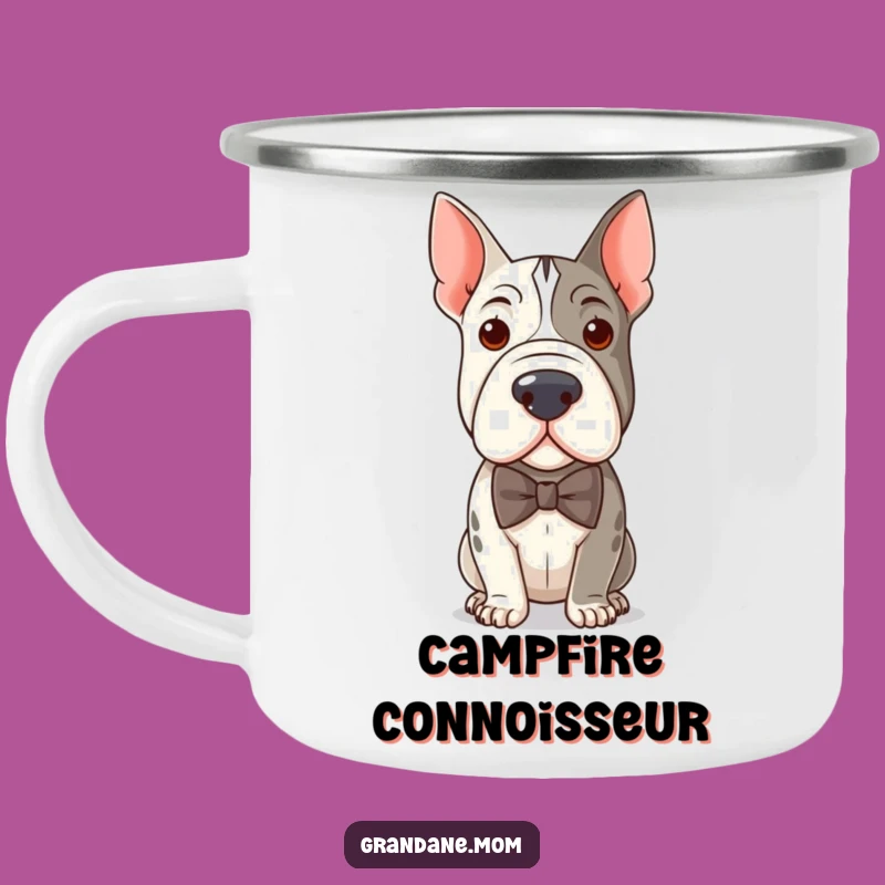 Adventure-Ready Funny Distinguished Grand Dane Bow Tie Camping Mug - Humorous Outdoor Gift
