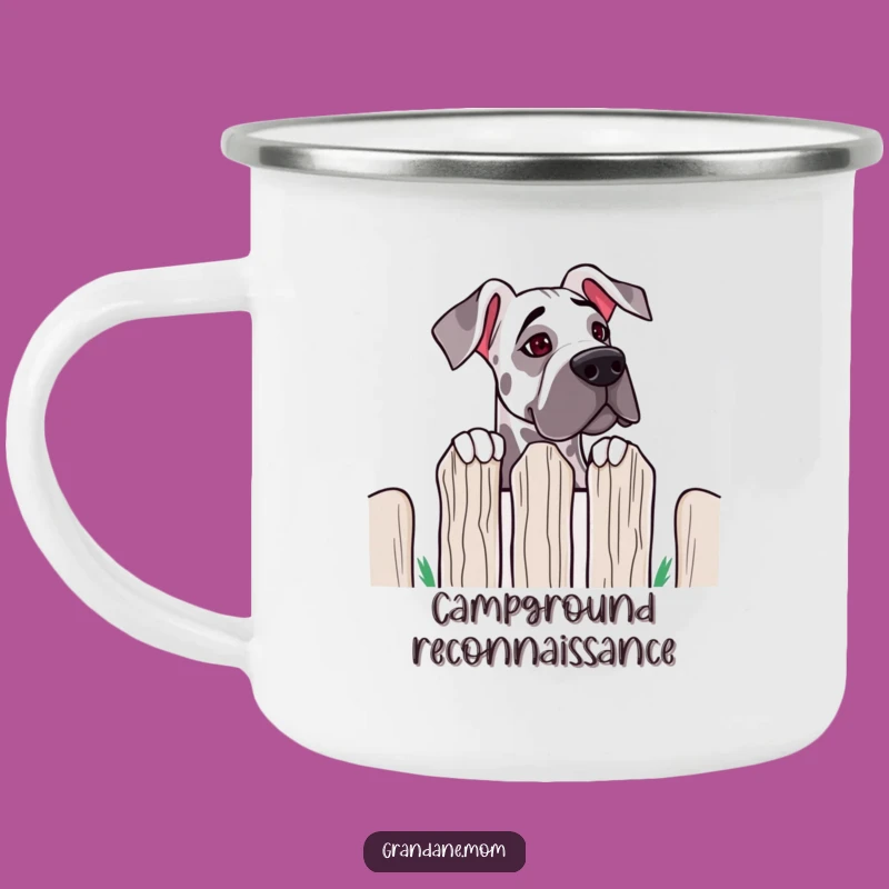 Funny Grand Dane Fence Peek Camping Mug: Curious Canine Companion for Adventures Gift