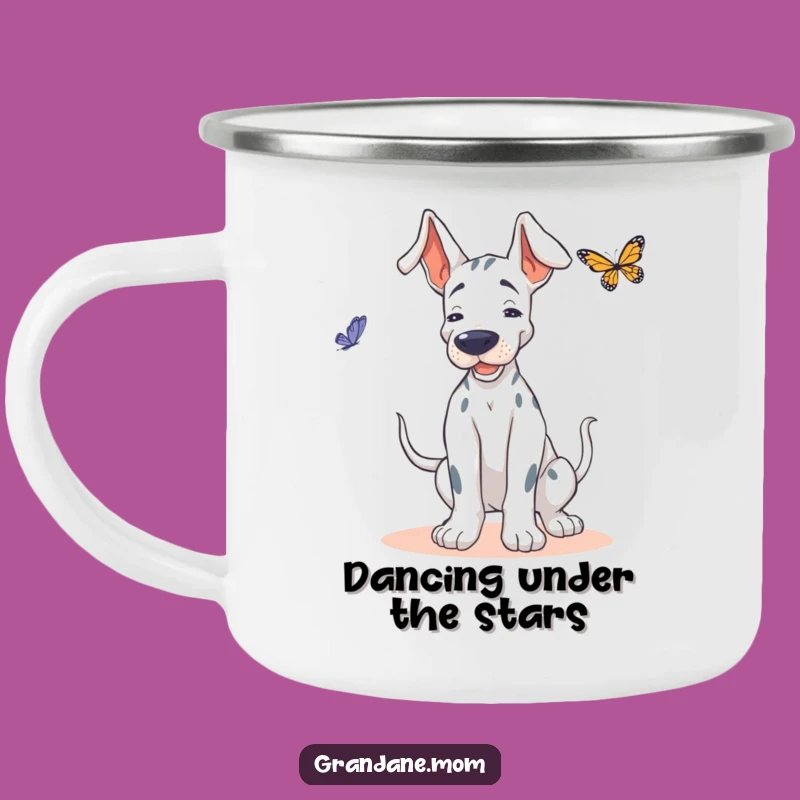 Funny Grand Dane Butterfly Camping Mug: Playful Dog Enamel Cup, Perfect Funny Gift