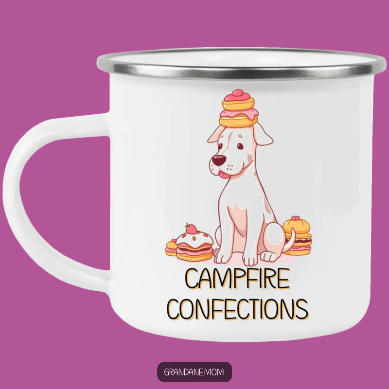 Funny Grand Dane Pastry Camping Mug: Graceful Dog Sweets Cup, Outdoor Gift