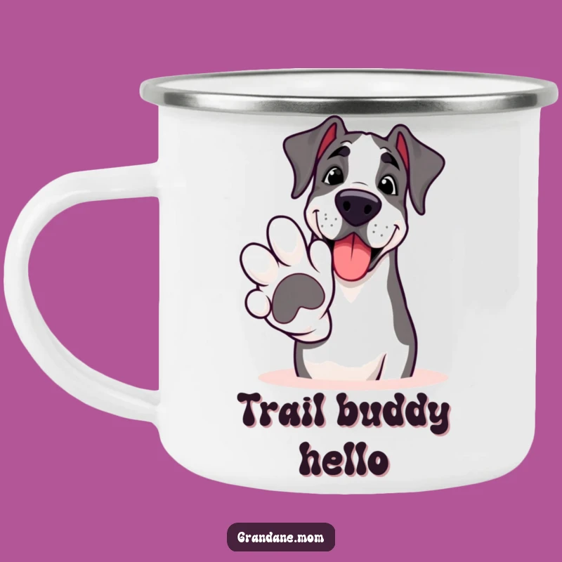 Funny Grand Dane Paw Shake Enamel Mug: Outdoor Greeting Gift