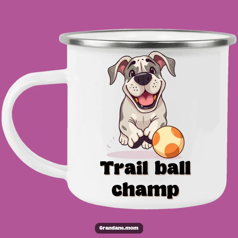 Playful Funny Grand Dane Camping Mug: Chasing Ball Outdoor Drinkware for Adventurers