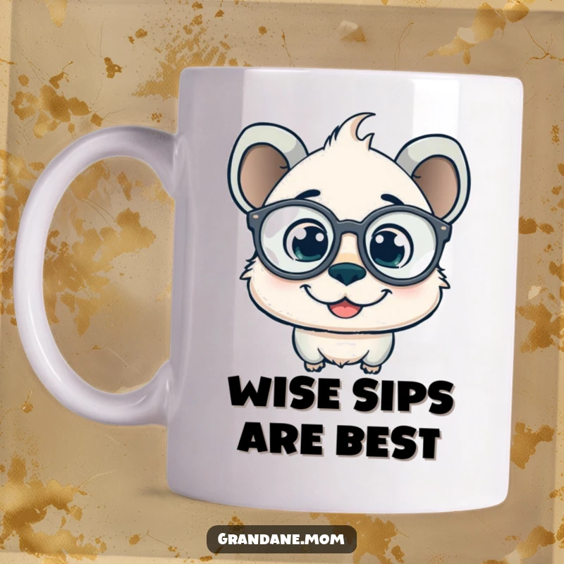 Funny daniff mug with a smiling face, wearing oversized spectacles, and a curious gaze, embodying intelligent canine charm.