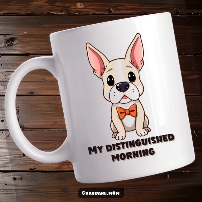 Funny Distinguished Dane Mug: A Grand Dane wearing an elegant bow tie, looking exceptionally distinguished and dapper.