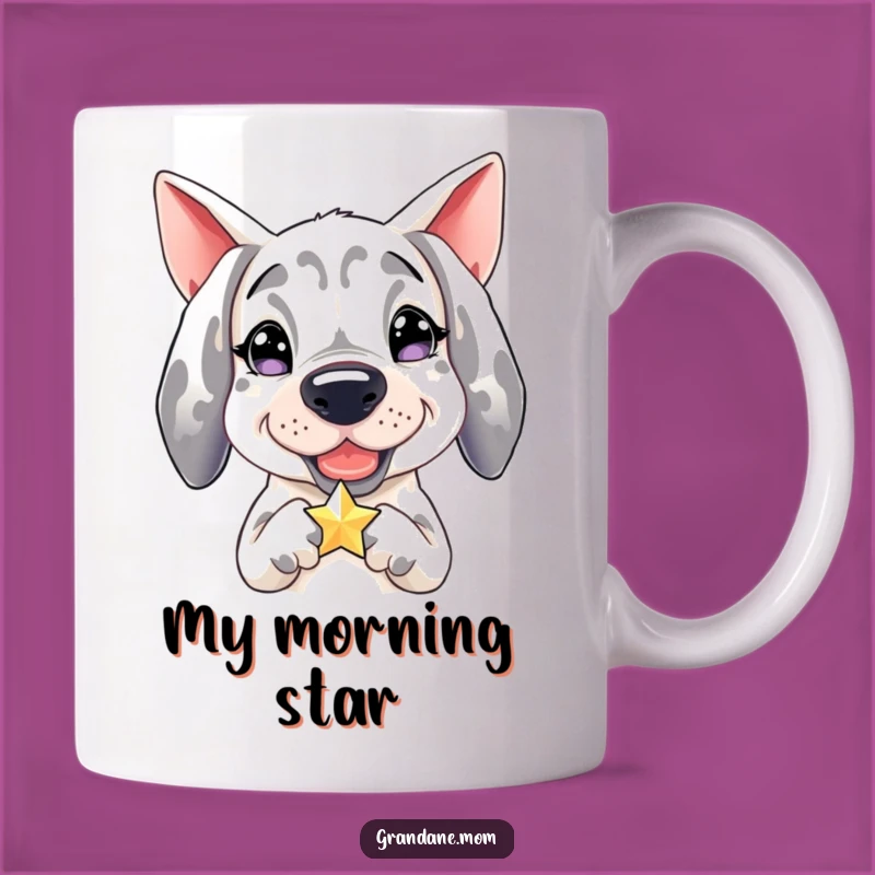 Funny Grand Dane Mug Gift Holding a Sparkling Star, Perfect for Dog Lovers