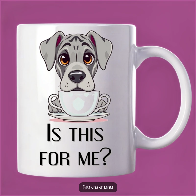 Funny Grand Dane Tea Mug: Curious Dog and Teacup Fun, Perfect Funny Gift