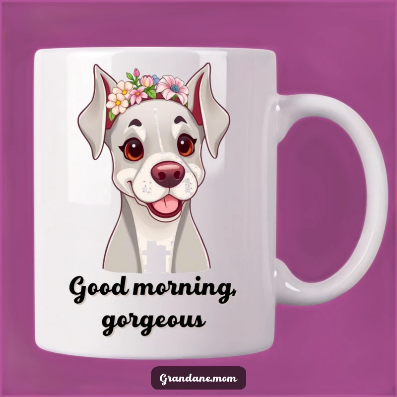 Funny Grand Dane Mug: Lovely Dog with Floral Headband, Perfect Gift