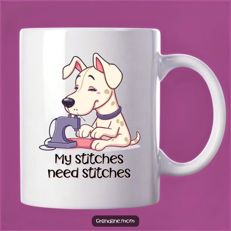 Funny Grand Dane Sewing Mishap Mug: A Hilarious Gift for Dog Lovers
