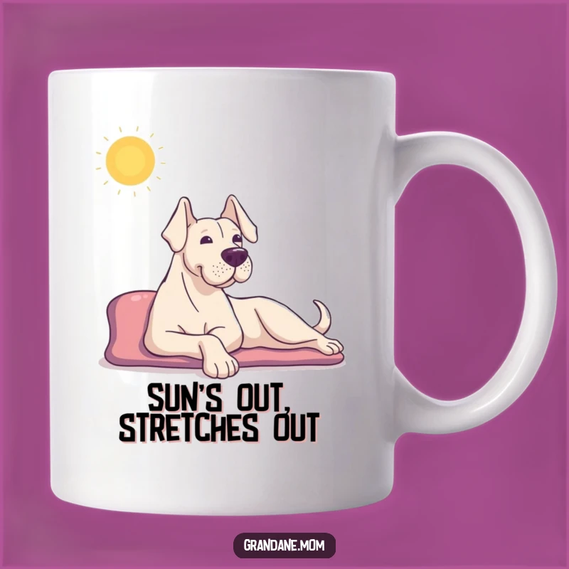 Funny Grand Dane Mug: Sun Stretch Bliss, The Ultimate Funny Gift for Relaxed Dog Lovers