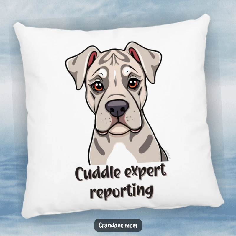 Funny Grand Dane Pillow: A plush pillow featuring a soulful Grand Dane offering a gentle lick, providing humorous emotional comfort.