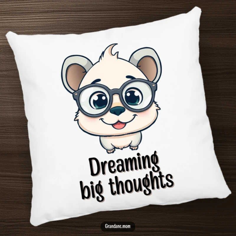 Funny daniff pillow with a smiling expression, oversized spectacles, and a curious gaze, perfect for adding intellectual comfort.
