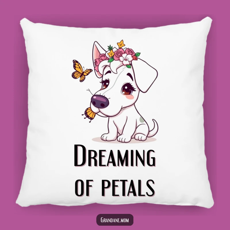 Funny Grand Dane Flower Crown Pillow: Cuddle Up with Canine Elegance