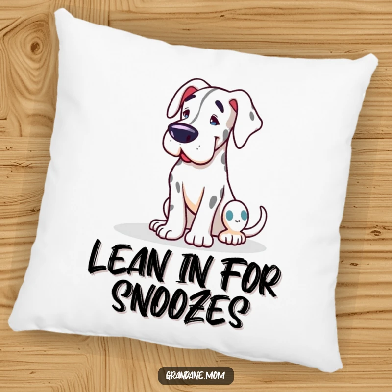 Funny Grand Dane pillow featuring a friendly dog leaning affectionately, providing comfort and a humorous decorative accent for any GD lover.