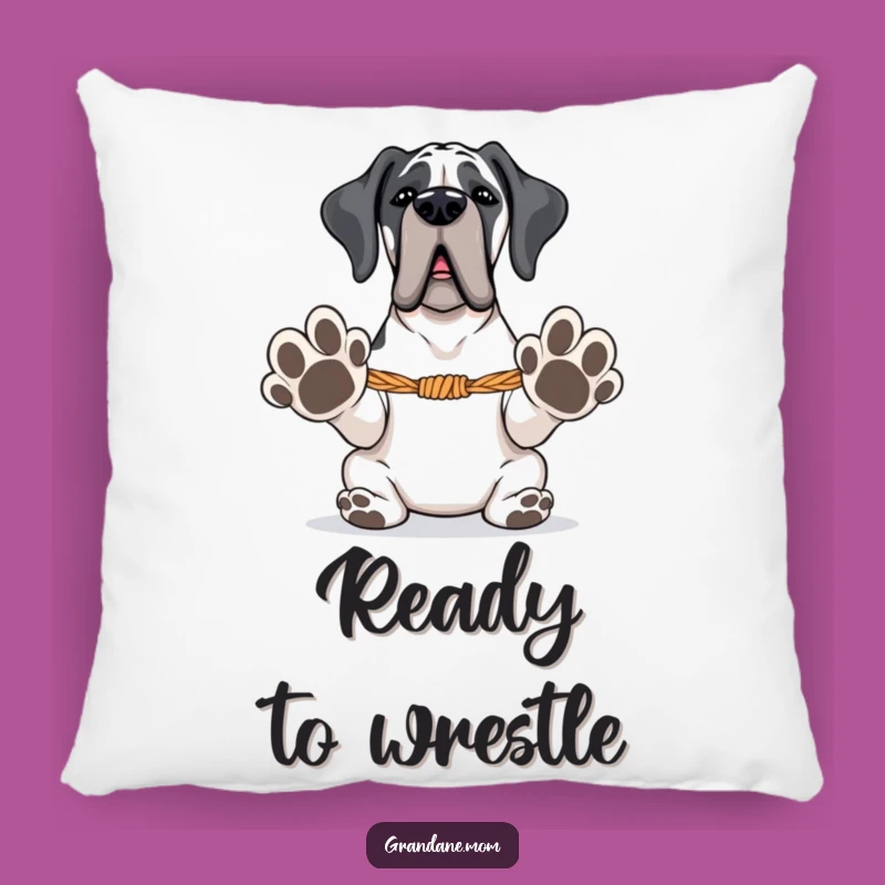 Funny Grand Dane Pillow: Tug-of-War Ready, Cozy Playful Dog Cushion Gift