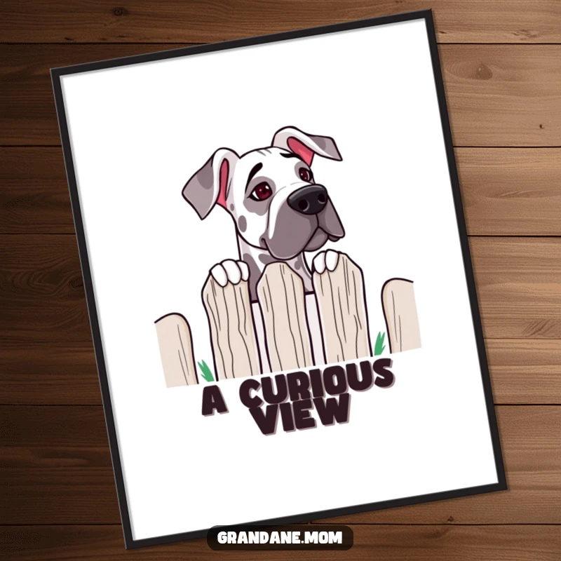 Funny Grand Dane Fence Peek Digital Art: a large dog peeks over a fence; adds humorous curiosity to digital displays.