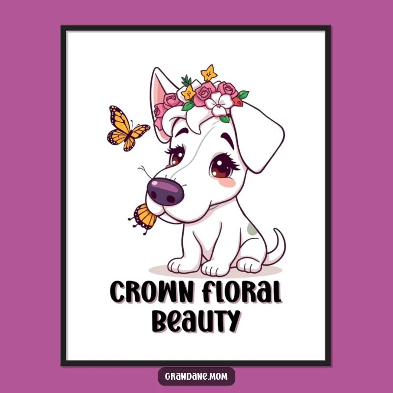 Funny Grand Dane Flower Crown Digital Art: Instant Gentle Beauty for Your Walls