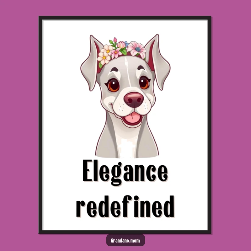 Funny Grand Dane Digital Art: Floral Dog Print, Instant Gift