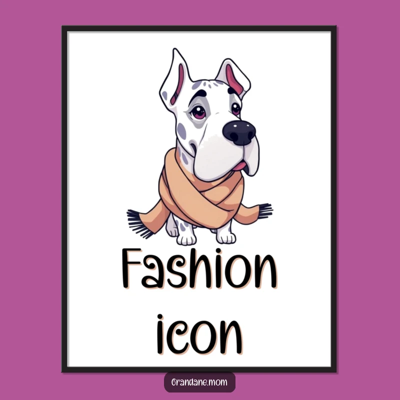 Funny Grand Dane Digital Art: Fashionable Scarf, Instant Chic Wall Decor Gift