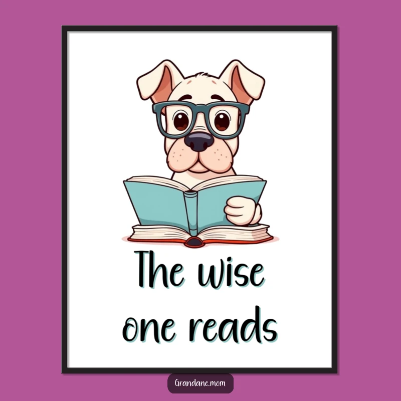 Funny Grand Dane Reader Digital Art Print: Instant Intellectual Decor - A Perfect Funny Gift!
