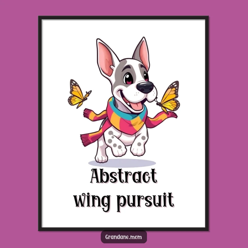 Funny Grand Dane Scarf Digital Art: Cheerful Dog Butterfly Print Gift