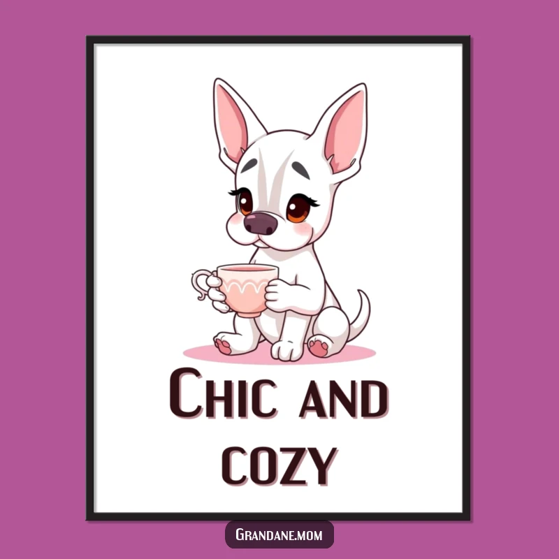 Funny Grand Dane Teacup Digital Art Print: Elegant Dog Decor for Your Walls