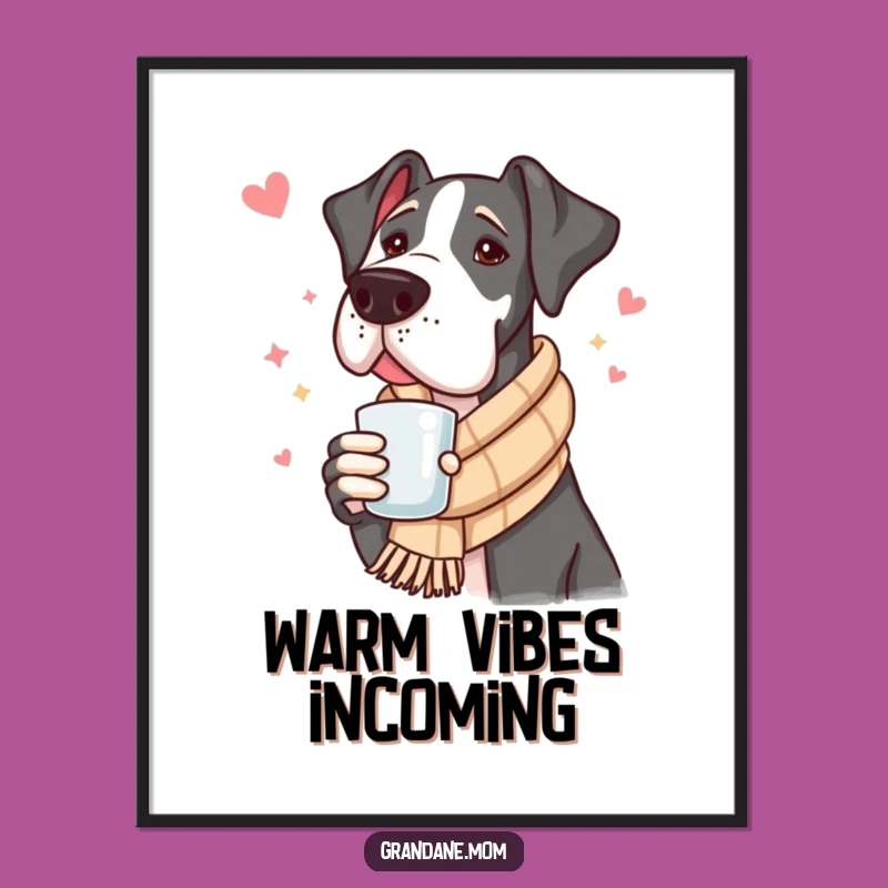 Funny Great Dane Digital Art: Cozy Scarf Warm Drink Graphic, Hilarious Gift for Dog Lovers