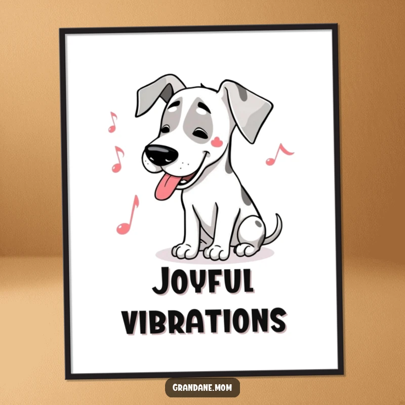 Funny Great Dane musical digital art print of a large dog humming a joyful tune with a musical note symbol.