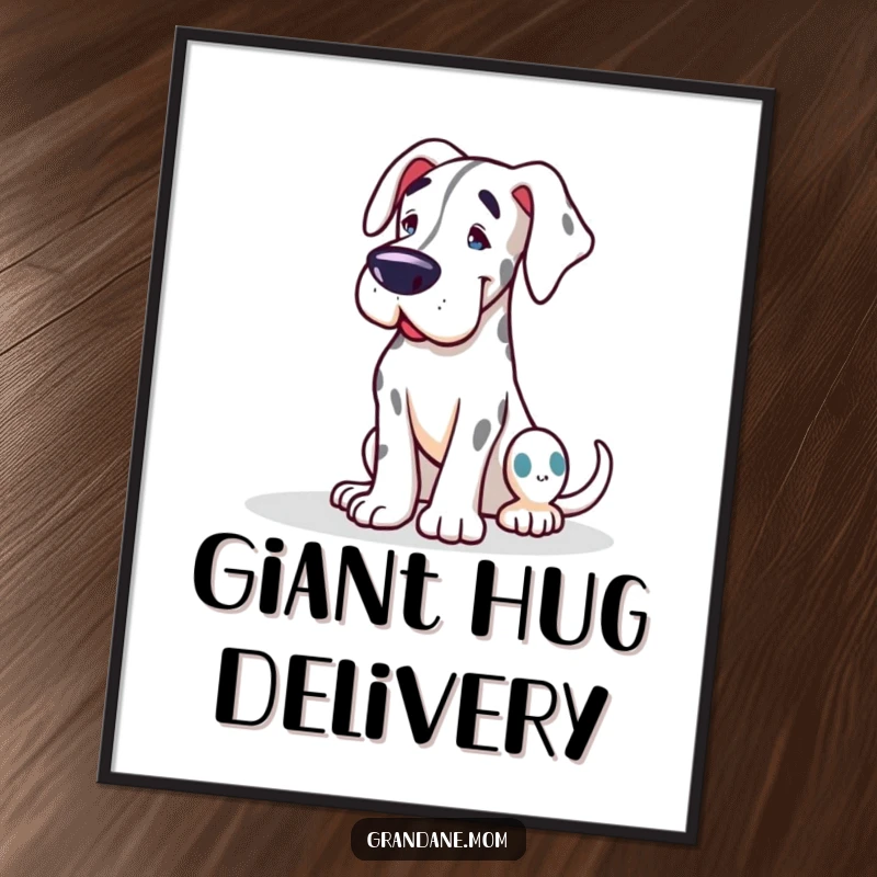 Funny Grand Dane digital art print of a friendly dog leaning affectionately, offering a heartwarming and humorous visual for download.
