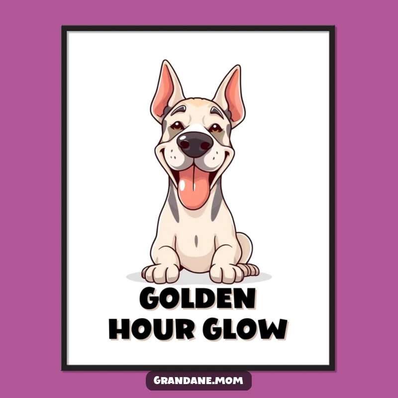 Funny Grand Dane Digital Art: Happy Panting Dog in Sun Print