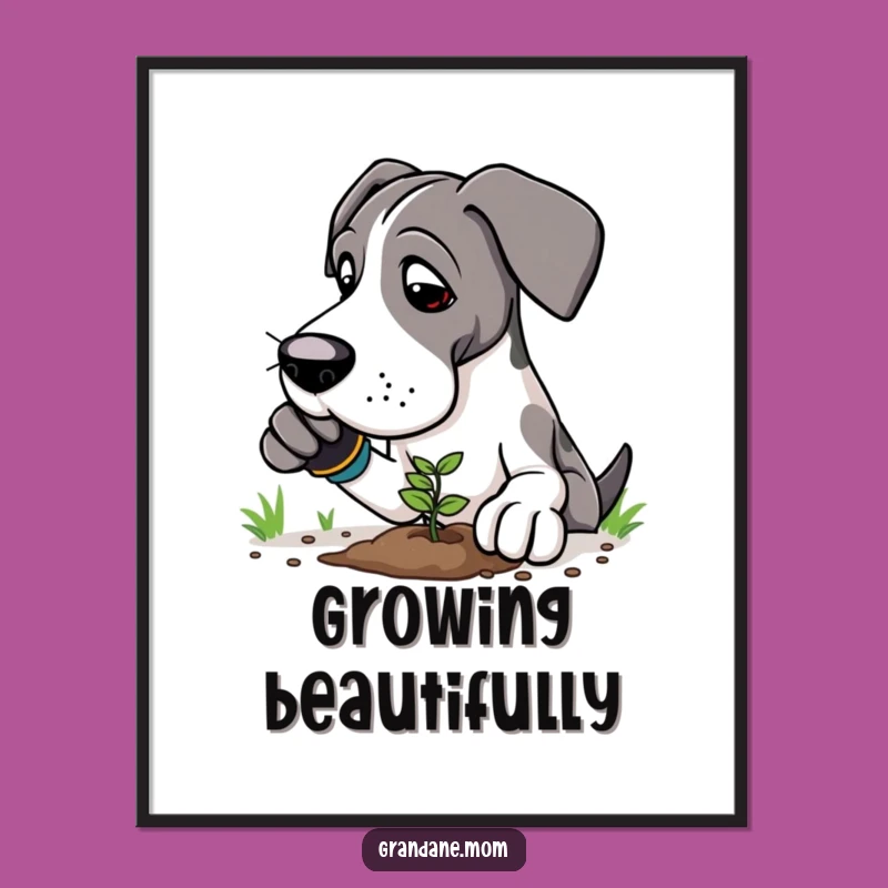 Funny Great Dane Gardener Digital Art Print: Gentle Giant's Green Thumb, Unique Funny Gift