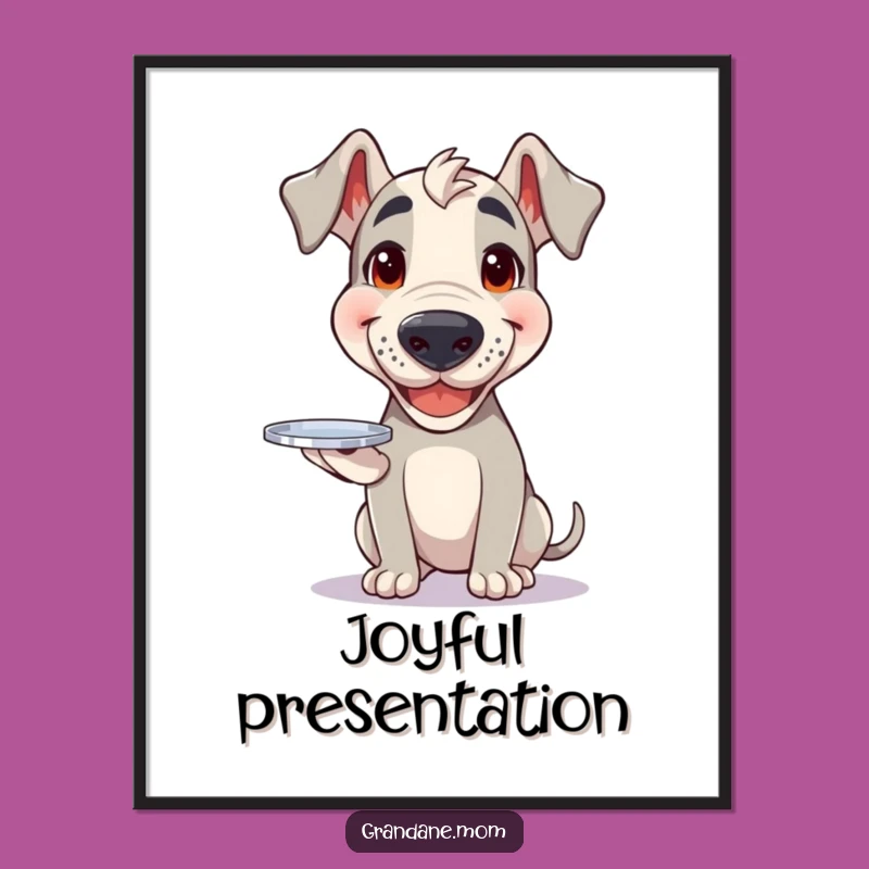 Funny Grand Dane Tray Digital Art: Happy Dog Print, Cheerful Wall Decor Gift