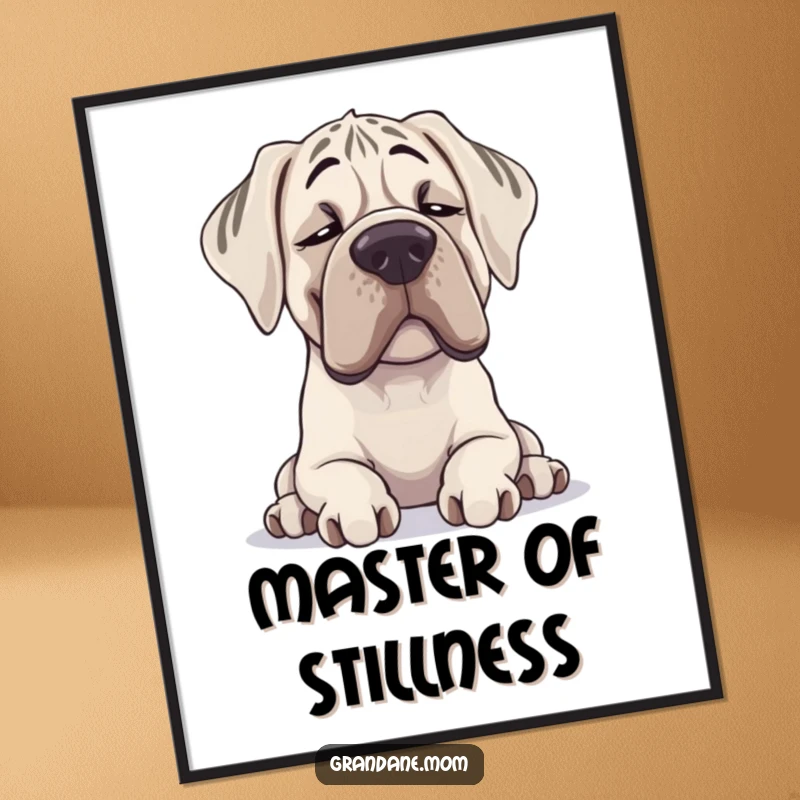 Funny Grand Dane digital art print of a contented sighing dog, ideal for instant, humorous home decoration.