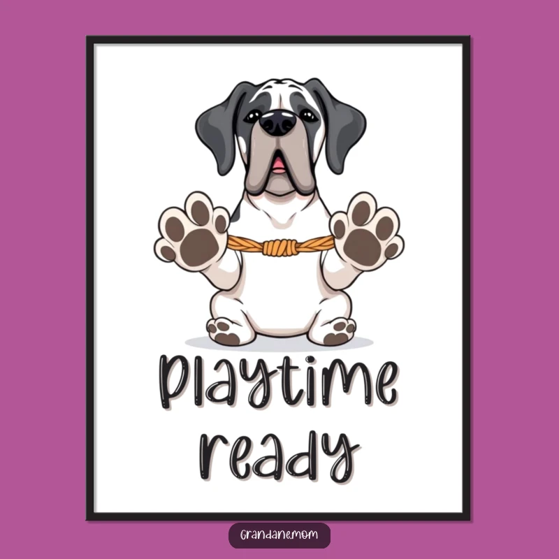 Funny Grand Dane Digital Art: Tug-of-War Ready, Instant Playful Wall Decor Gift
