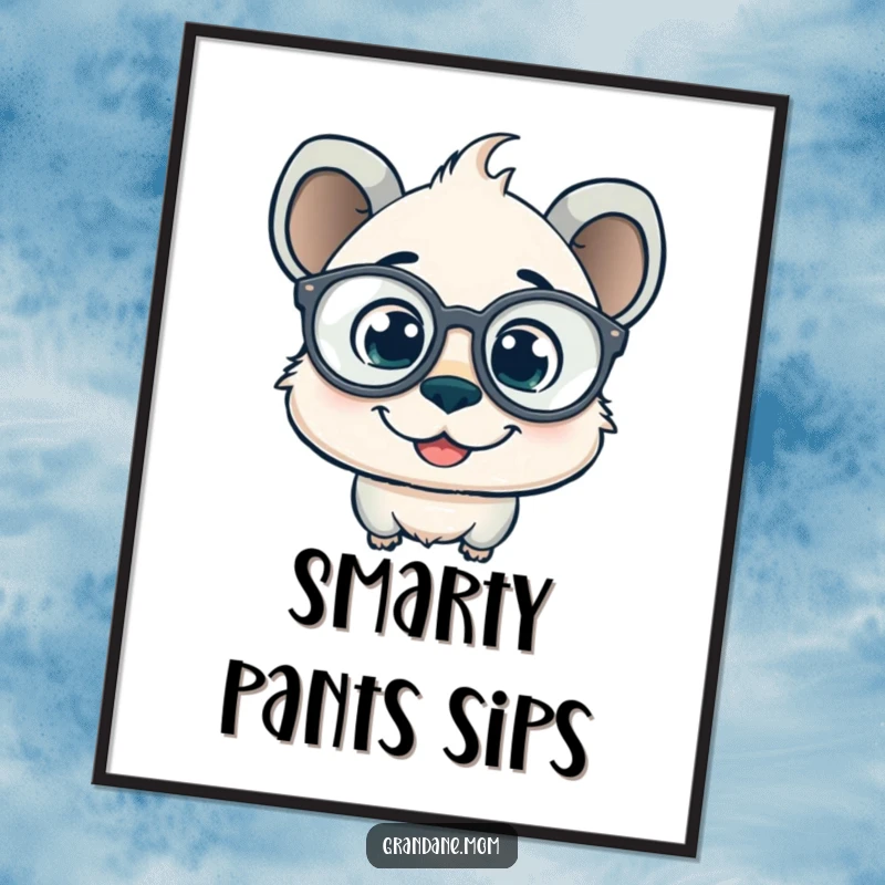 Funny daniff digital art print of a smiling pup wearing oversized spectacles and a curious gaze, embodying smart and witty charm.