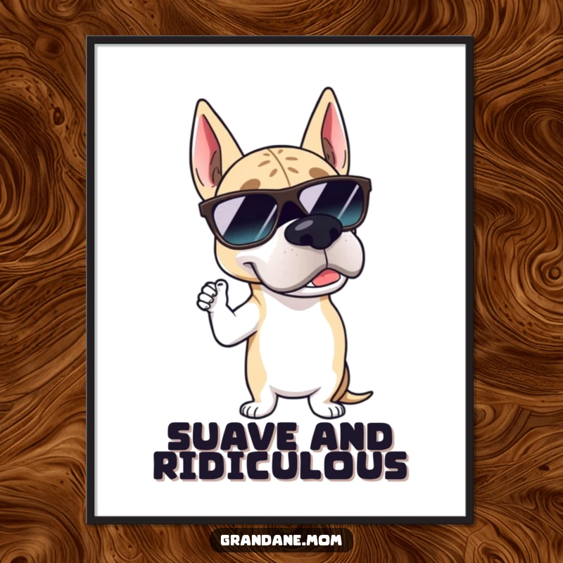 Funny Grand Dane sunglasses digital art print of a large dog wearing stylish shades and posing with suave, cool confidence.
