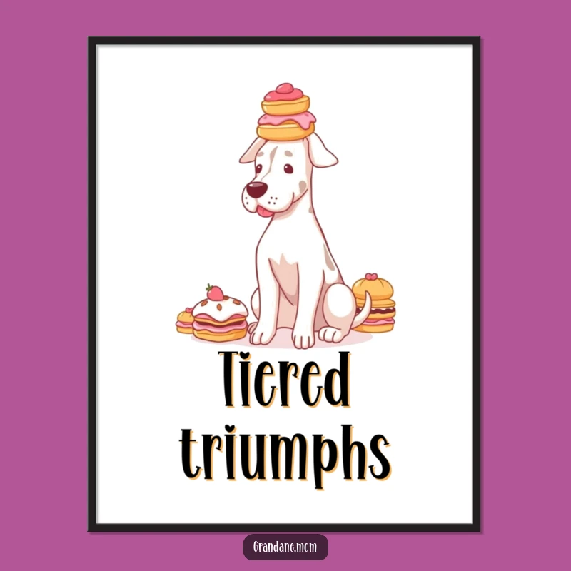 Funny Grand Dane Pastry Digital Art: Graceful Dog Print, Sweet Wall Decor Gift
