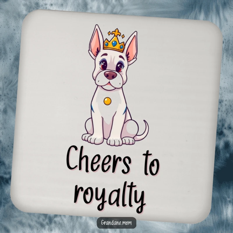 Funny Grand Dane Coaster: A majestic Grand Dane wearing a tiny crown protects your drink, adding humorous royal flair to any surface.