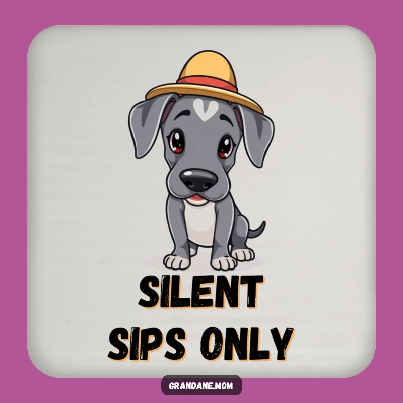 Funny Kawaii Great Dane Coaster: Elegant Hatted Dog Tiptoes, Protective Funny Gift