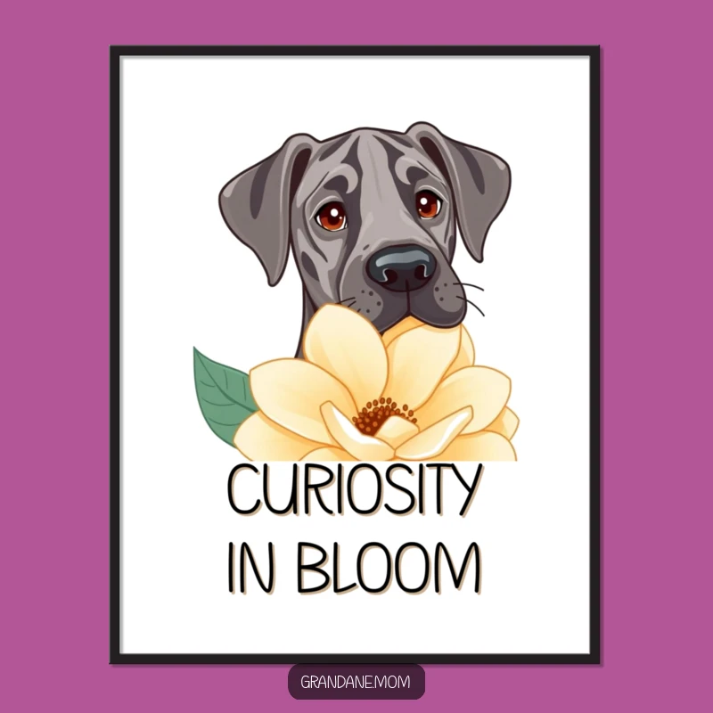 Funny Great Dane Flower Peek Poster: Charming Wall Art for Dog Lovers