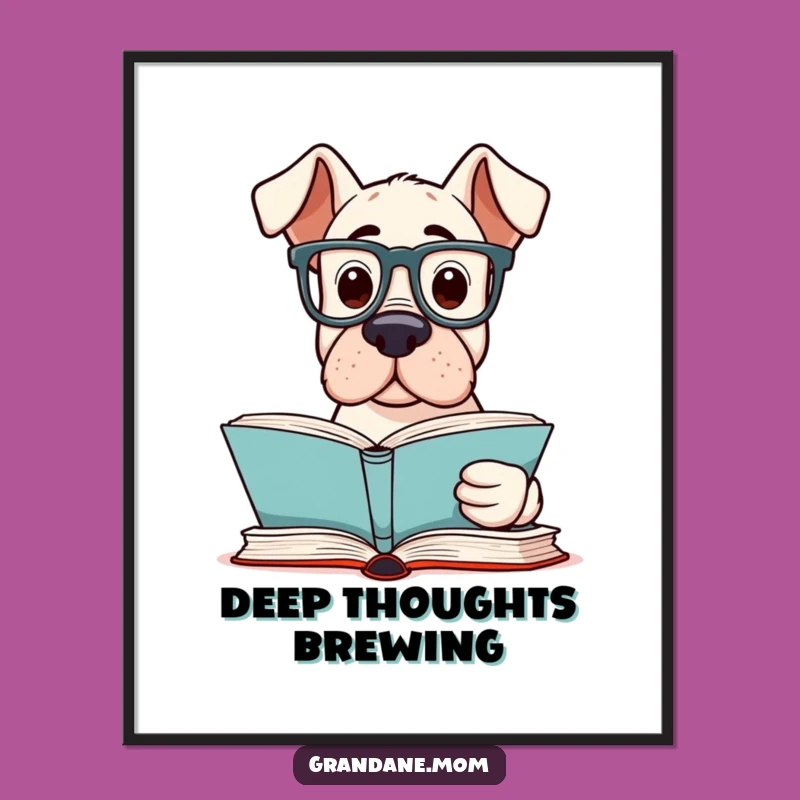 Funny Grand Dane Reader Poster: Intellectual Canine Art - A Perfect Funny Gift!