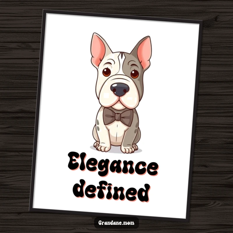 Funny poster featuring an elegant Grand Dane in a bow tie, adding a touch of witty sophistication to any room.