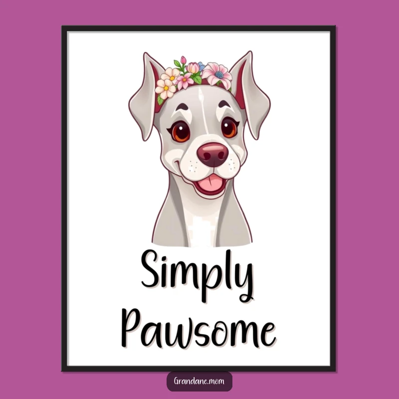 Funny Grand Dane Poster: Lovely Dog Floral Art, Cheerful Decor Gift