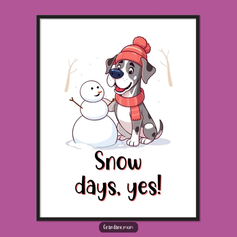Funny Great Dane Snowman Poster: Winter Hat Dog Art, Hilarious Wall Decor Gift