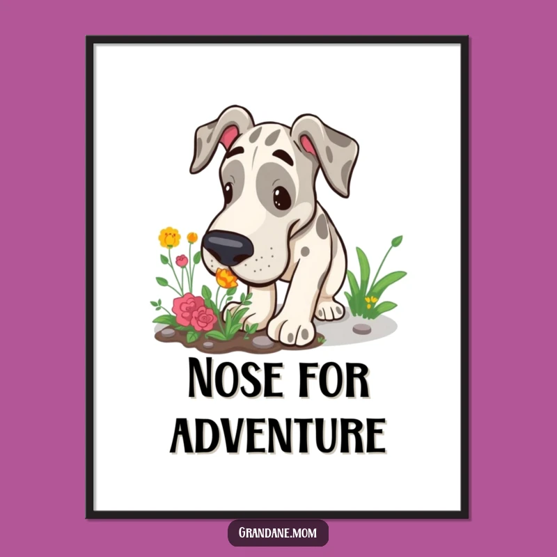 Funny Grand Dane Poster: Garden Snuffler, Exploration Wall Art Dog Lover Gift