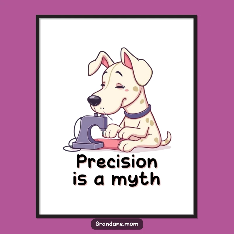 Funny Grand Dane Sewing Art Print: Hilarious Canine Crafting Wall Decor Gift